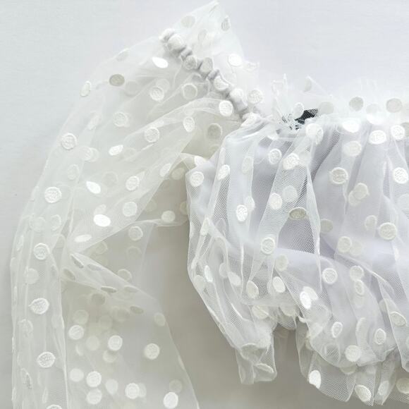 Majorelle Baby Bye Bye Top White Polka Dot Sheer Crop Top Revolve NEW - Picture 4 of 8